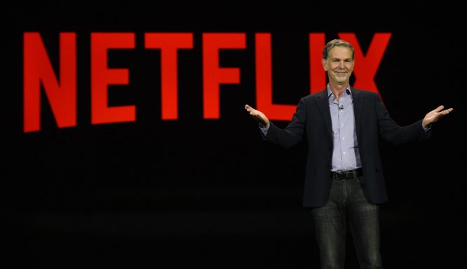 LAS VEGAS, NV - JANUARY 06: Netflix CEO Reed Hastings delivers a keynote address at CES 2016 at The Venetian Las Vegas on January 6, 2016 in Las Vegas, Nevada. CES, the world's largest annual consumer technology trade show, runs through January 9 and is expected to feature 3,600 exhibitors showing off their latest products and services to more than 150,000 attendees. (Photo by Ethan Miller/Getty Images)