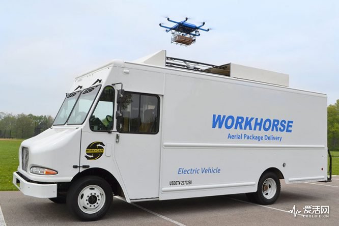 Workhorse-white-truck-and-drone