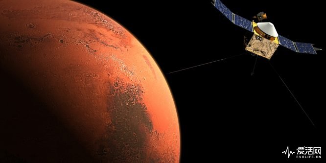 Space probe orbiting Mars