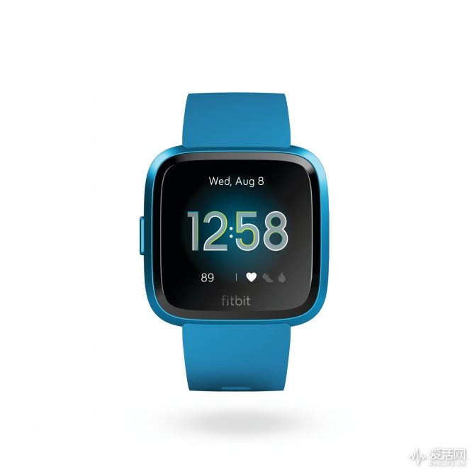 Product render of Fitbit Versa Lite Edition, front view, in Marina Blue
