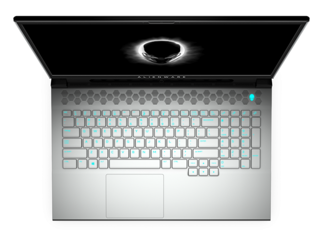 Alienware m17 R3 in Lunar Light and Alienware Background Top View Open_575px
