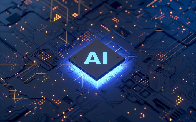 Hi-res image consisting of all the aspect ratio files 1x1,4x3,16x9  suitable for online and social media as well as original source image and PSD. Abstract of AI chip on circuit board.